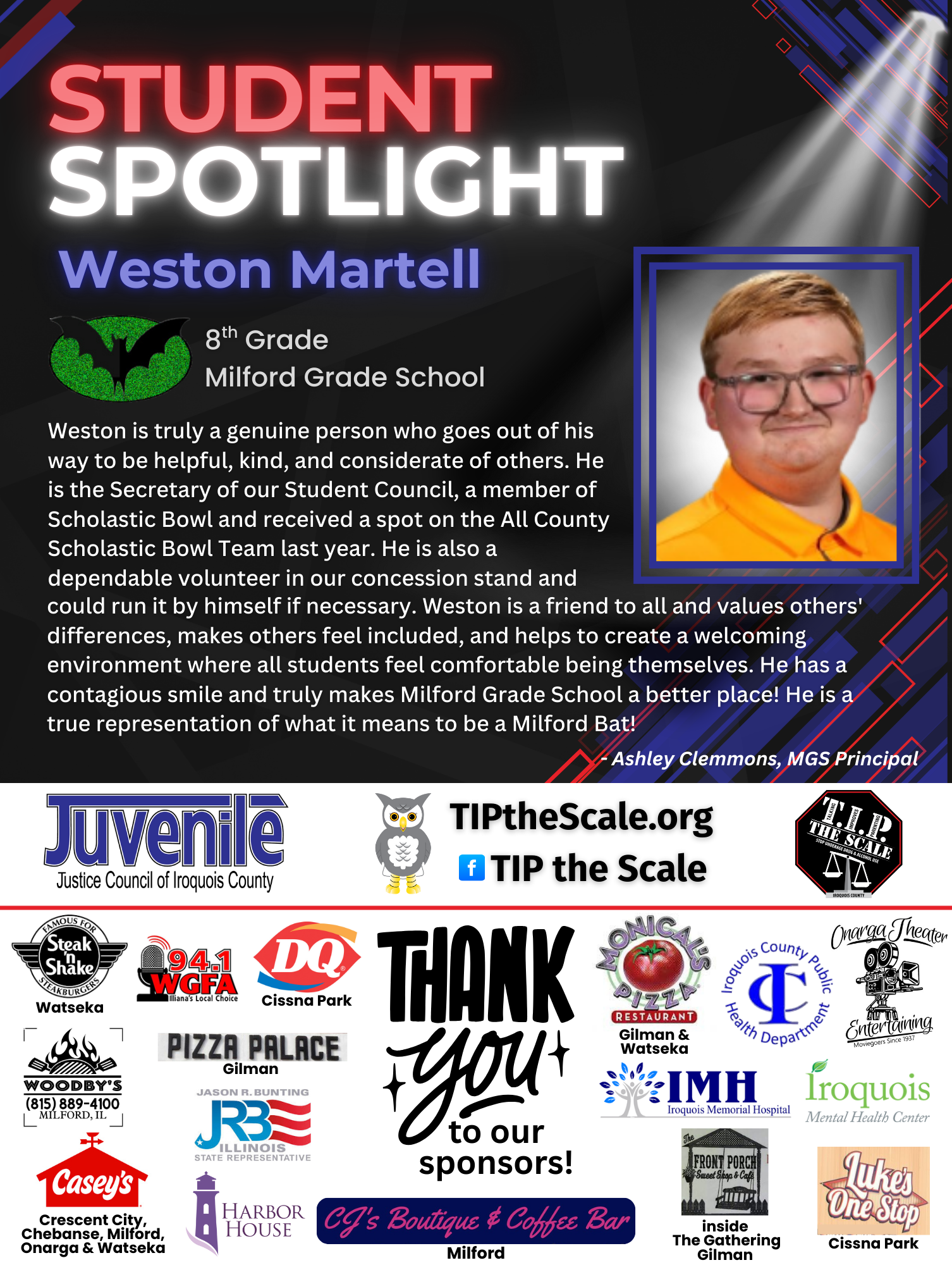 Weston Martell MGS Student Spotlight for 2025-2026 School year